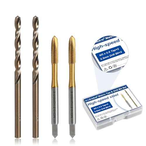 Metric Tap & Drill Bit Set, 2Pcs M3¡¿0.5 HSS 6542 Spiral Point Taps & 2Pcs 2.5mm M35 Cobalt Twist Drill Bits, for Metalworking, Automotive, Electronics & DIY Projects
