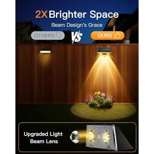 Solar Fence Lights Outdoor, 6 Pack IP65 Waterproof Fence Lights Solar Powered with Ultra-Bright LED Lens, 9 Color Modes, 12+ Hours Steady Glow for Deck/Backyard/Patio/Pool/Wall - Black