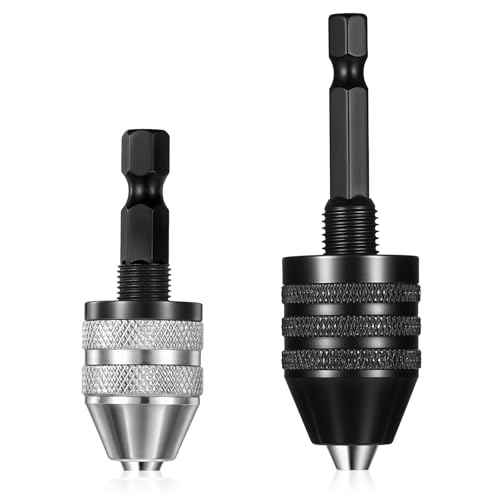 2 PCS Keyless Drill Chuck for Impact Driver, 1/4 Inch Hex Shank Drill Chuck Fast Change Converter Extension Drills Bit Adapter Keyless Chucks, Chucks Conversion Adapter in 0.3-6.5mm, 0.3-3.6mm