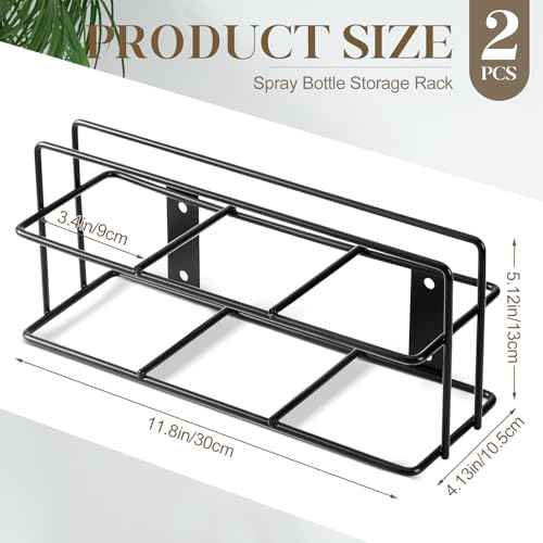 Hicarer 2 Pcs 3 Holes Spray Bottle Storage Rack Holder Wall Mount Organizer Steel Bracket Storage for Garage Home Workspace