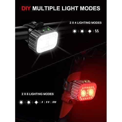 Bike Lights, Rechargeable Bicycle Lights Set Super Bright 8+12 Modes, IPX6 Waterproof Bike Lights for Night Riding/Cycling Safety, Front and Back Taillight Reflectors, 58 Hrs Long Battery Life