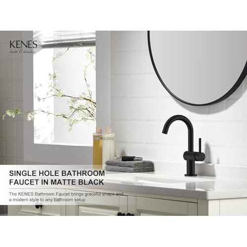 KENES Matte Black Bathroom Sink Faucet, Bathroom Faucets Single Handle Modern Prep Wet Bar Sink Faucets with Drain Assembly & Deck Plate, Farmhouse RV Camper Outdoor Utility Faucet, KE-9005B-2