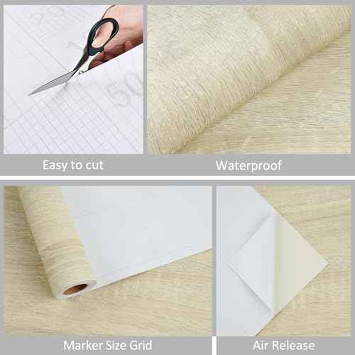 WESTICK Light Oak Wood Contact Paper Peel and Stick Countertop Beige Wood Grain Wallpaper Self Adhesive Vinyl Wrap Waterproof Wooden Wall Paper for Counter Covering Tables Kitchen Cabinets 15.8"x80"