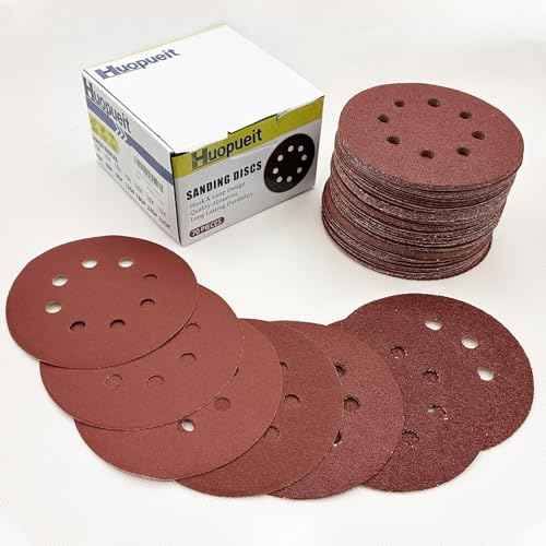 5 Inch Sanding Discs Hook and Loop, 70 PCS 8 Hole Adhesive Sandpaper, Including 40/60/80/120/180/240/320 Grit for Random Orbital Sander