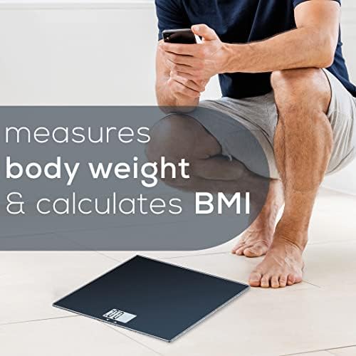 Beurer GS435B Glass Bluetooth Scale for Body Weight with BMI Composition Measurement, Smart Digital Bathroom Scales Connects with Health App Analyzer, Weigh in Kg and Lbs, Black