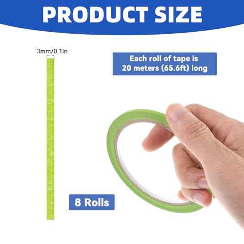 8 Rolls Green Pinstripe Masking Tape 1/8 Inch Width Thin Line Painters Tape for Painting Whiteboard Tapes Pinstriping Paint Tapes for Wall DIY Board Auto Paint