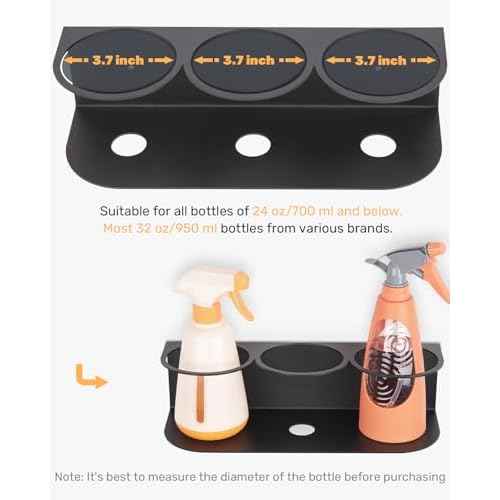 Spray Bottle Holder 6 Large Opening Wall Mount Solid Steel Storage Rack, Holds up to 32 oz Detailing Bottle Organizer, Includes Hardware Easy to Install