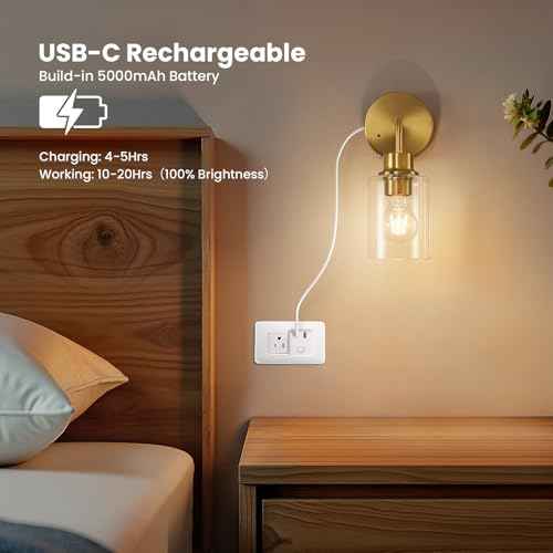 Battery Operated Wall Sconce Set of Two - Dimmable Wireless Sconces Set of 2 with Remote Control, Cordless Rechargeable Gold Wall Lights 3000K Modern Wall lamp for Bathroom Bedroom Living Room