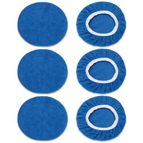 6 PCS Car Buffing Pads for 9-10 Inch Orbital Polisher, Microfiber Polishing Pad Buffer Polisher Bonnets, 9-10 Inch Polishing Pads Cover Waxing Pads for Car Detailing (Blue)