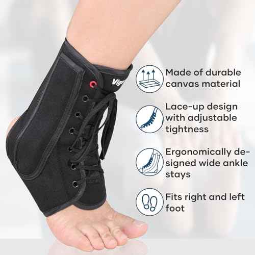 Ankle Brace for Sprained Ankle, Lace up Ankle Brace with 1Pair Metal and Plastic Support Bars, Ankle Stabilizer Brace for Men Women, Achilles Tendon Support Brace for Left Right, L
