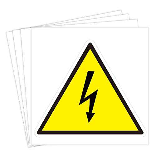 dealzEpic - Yellow Triangle Electrical Shock Hazard Risk Warning Sign - Self Adhesive Peel and Stick Vinyl Sticker - 10 cm (3.94 inches) | Pack of 4 Pcs