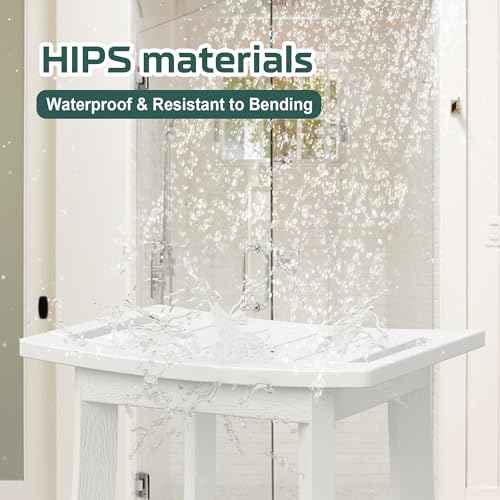 HIPS Shower Benches for Inside Shower, Waterproof Shower Stool with Storage Shelf & Adjustable Feet, SPA Bathroom Seat Chair for Shaving Legs, Indoor or Outdoor Use, White