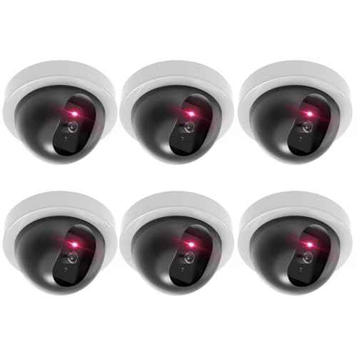 WALI Dummy Fake Security CCTV Dome Camera with Flashing Red LED Light with Security Alert Sticker Decals (SDW-6), 6 Packs, White