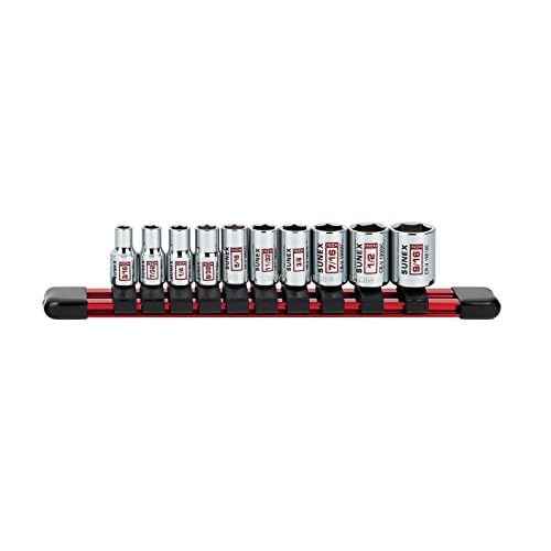10Piece 1/4" Drive Chrome Socket Rail 6Pt SAE Standard