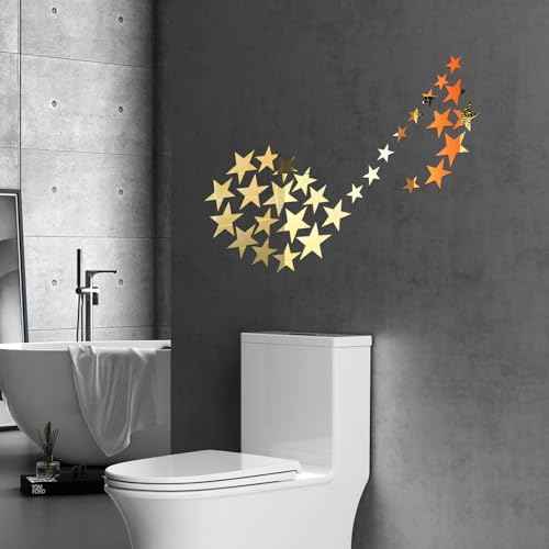 80 Pcs Gold Stars Acrylic Mirror Wall Stickers with Adhesive Art Decal Satin Paper Baby Kids Bedroom Home DIY Decor Removable Stickers