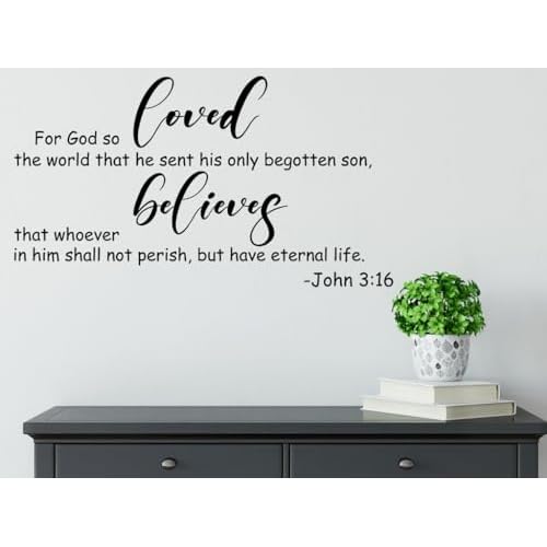 John 3:16 Wall Sticker,for God so Loved The World -Bible Verse Prayer Christian Religious Scripture Quotes Wall Decal Vinyl DIY Removable for Livingroom Home Office