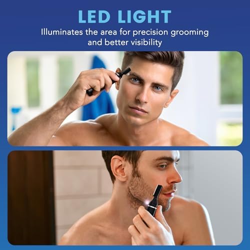 Eyebrow Trimmer Electric Eyebrow Razor with Digital Display LED Light, 2-Speed Eyebrow Shaver Rechargeable Face Trimmer for Men, Painless Facial Hair Remover for Upper Lip Peach Fuzz Mustache Arm Leg