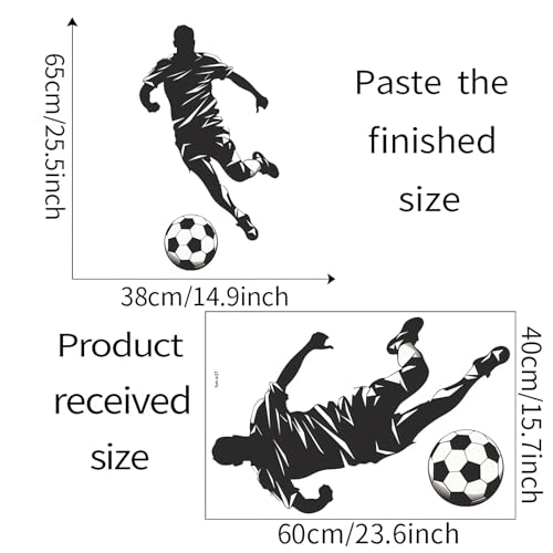 Soccer Player Sport Wall Stickers, sacinora Sport Silhouette Wall Decals Removable Vinyl Peel and Stick for Kids Teens Boys Bedroom Nursery Playroom Home Decorations