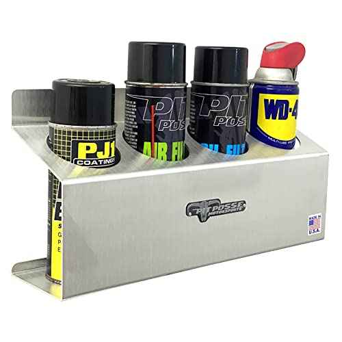 Pit Posse 303 Four Bottle Aerosol Spray Can Rack Shelf Holder 15.5" Caddy - Made in USA - Aluminum Enclosed Trailer Shop Garage Storage Organizer - Mounting Hardware Included (Silver)