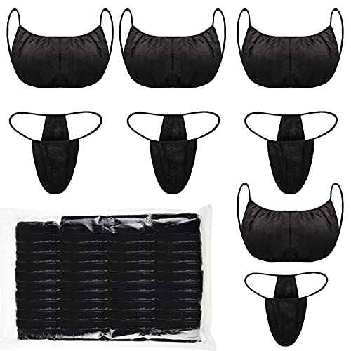 Yahenda 100 Piece of Women Underwear Disposable Bras and Thong Panties(Black)