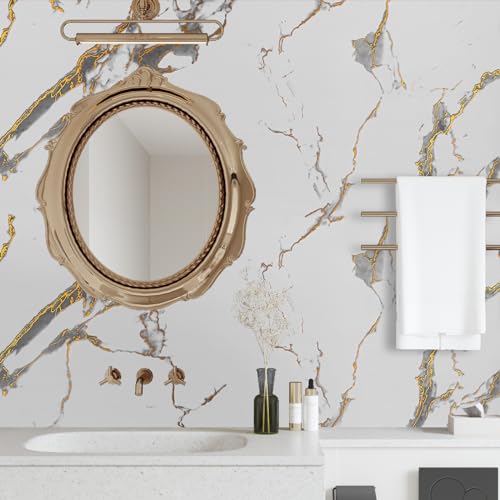 White and Gold Marble Contact Paper Peel and Stick Marble Wallpaper Removable Waterproof Cabinet Contact Paper for Countertops Vinyl Wrap Marble Wall Paper for Bathroom Kitchen 11.8"x118"