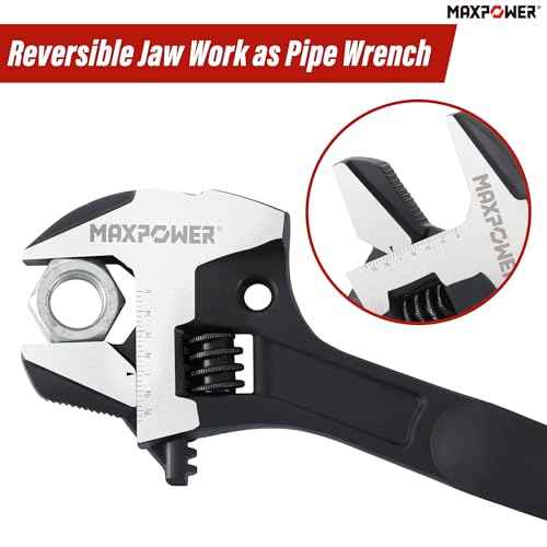 MAXPOWER 16-inch Adjustable Construction Spud Wrench, 4 in 1 Multifunctional Use for Spud Wrench, Adjustable Wrench and Hammer, Max Jaw Capacity Ups to 1.57"