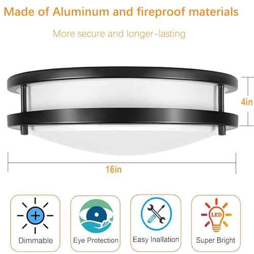 Drosbey 72W LED Flush Mount Ceiling Light Fixture, 16 inch Light Fixtures Ceiling for Kitchen, Bathroom, Bedroom, Garage, Super Bright 7500 Lumens, Daylight White 5000K