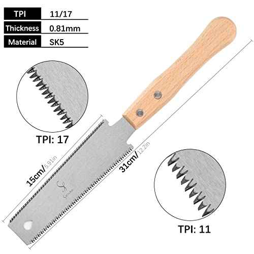 Japanese Hand Saw Woodworking Tools, SS SHOVAN Double Edged 11/17 TPI Flush Cut Saw, Wooden Handle Pull Saw Small Handsaw for Fine Cutting Wood