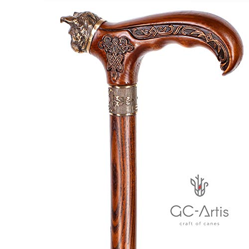Handmade Wooden Walking Cane Stick Metal Brass Bronze Cat Handle Wooden Shaft for Men & Women stylish collectible 36''