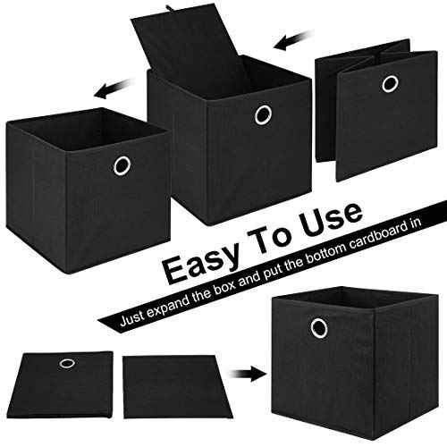 i BKGOO Foldable Storage Cube Drawer Bins Collapsible Fabric Storage Boxes with Round Metal Grommets for Organizing Shelf Nursery Home Closet 4Pack&6Pack 11x11x11 inch (6 Pack Black, 11x11x11 inch)