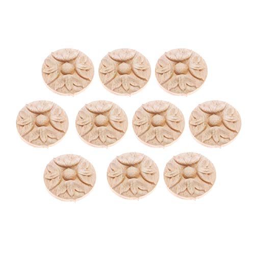 MUXSAM 10Pcs Wood Appliques Carved Onlays, Round Wooden Carving Decals Accent Pieces for Craftsman Designed & Bulit Furniture, Decor for Wall Door Cabinet Dresser Cupboard Bed Fireplace, 4cm/1.57"