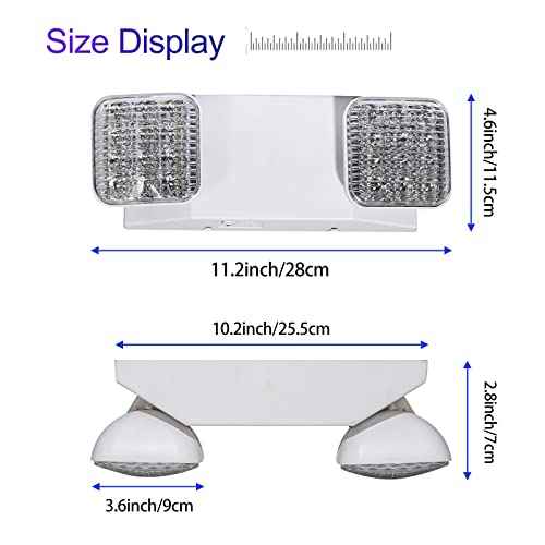 GZRUIYANG LED Emergency Lights with Battery Backup, Commercial Emergency Light Fixtures for Business Home Power Failure Emergency Exit Sign Lighting with 1.0 Meter Plug, Adjustable Square Head
