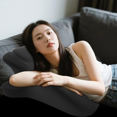 Ergonomic Back Support Pillow for Reading, Memory Foam Couples Pillows, Butt Cushion for Couples, Waist and Neck Support, Multi-Position Comfort Bed Pillow for Sitting and Lying (Black)
