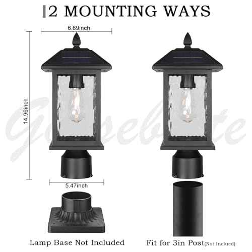 Solar Outdoor Post Light Fixture£¬Dusk to Dawn Modern Exterior Pillar Lantern with Black Finish & Water Ripple Glass£¬Waterproof Outside Pole Light for Garden, Backyard, Courtyard