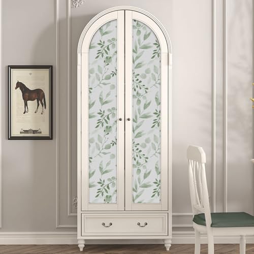 Green Leaf Wallpaper,Vinyl Green and White Floral Peel and Stick Wallpaper Thicken Farhouse Neutral Wall Paper for Table Shelf Drawer Counter Top Cabinet Liner 17.7 x 118.1 inches