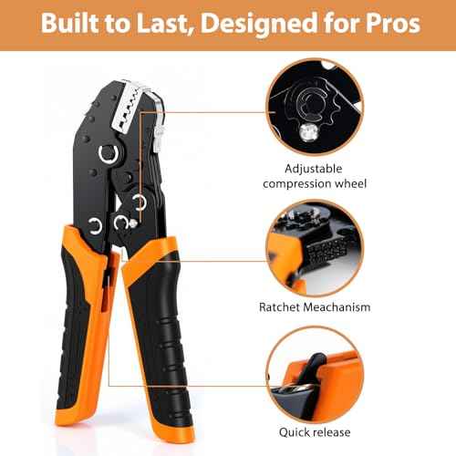 6-in-1 Crimping Tool Set, Wire Crimping Tool with Quick-Change 6 Dies (40Cr), Ratcheting Wire Crimper Tool for Dupont, Ferrule, Open Barrel, Heat Shrink/Insulated, Non-Insulated & Solar, Case Included