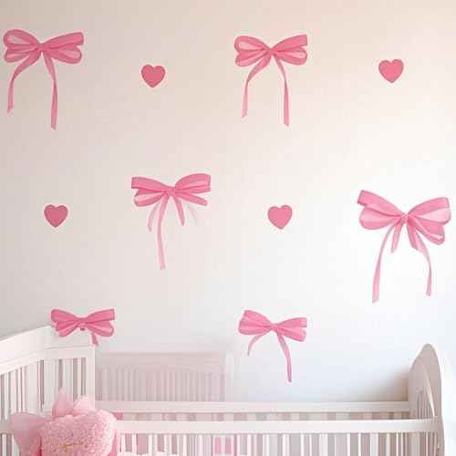 Pink Bow Wall Decals - Girl's Room & Nursery Decor - Wall Stickers for Girls