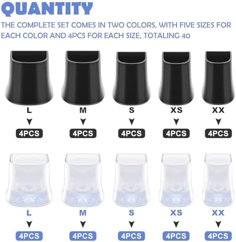 40 Pcs High Heel Protectors, 5 Sizes Stiletto Stoppers & Repair Cap for Shoes Women High Heels Anti-Slip Heel Covers for Outdoor Activities Wetland Grass Gravel (20PCSBlack, 20PCSTransparent)