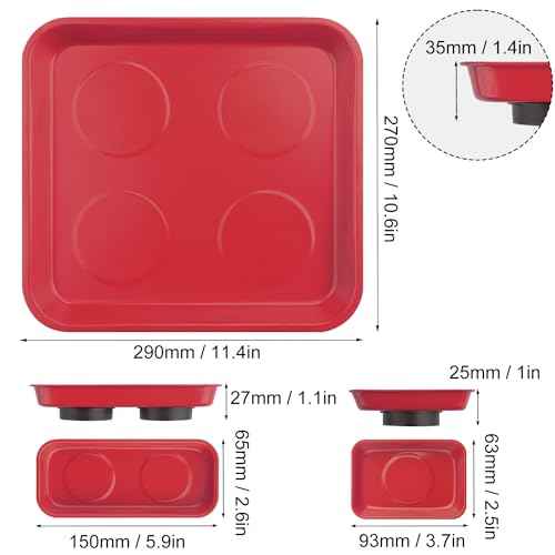 8 PCS Magnetic Trays, Include 2 PCS 11.4 X10.6Inch & 3 PCS 6 X 2.5 Inch & 3 PCS 3.6 X 2.5 Inch, Magnet Tool Tray, Magnetic Parts Tray, Red, by GENHAKON