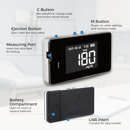 LCLBM-01 2 in 1 Total Cholesterol and Hemoglobin Testing Kit Meter Quick Results Monitor At Home Blood Test for Iron Levels Anemia with 50 Hemoglobin and 20 Total Cholesterol Test Strips Lancets
