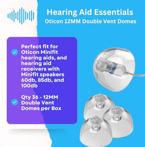 Hearing Aid Domes for Oticon Minifit Bass 12MM Double Vent Domes, Qty 36, Oticon Dome Replacements, Universal Oticon 12MM Domes Hearing Aid Supplies 12MM