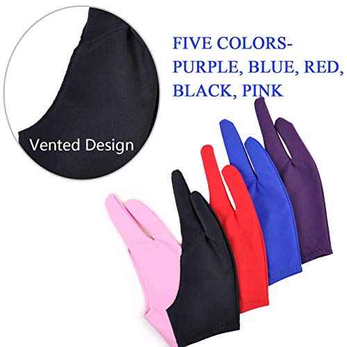 5 Pieces Artist Glove for Drawing Tablet, Two-Finger Tablet Drawing Gloves, Digital Artist Gloves for Graphics Pen Drawing Tablet Monitor Painting, Suitable for Right and Left Hand