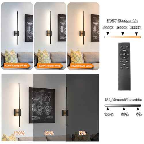 Battery Operated Wall Sconce Set of 2, Black USB Rechargeable Sconces Wall Deco Set of Two, Dimmable Cordless Wall Sconce with Remote Control, LED Wireless Wall Lighting,31.6 in
