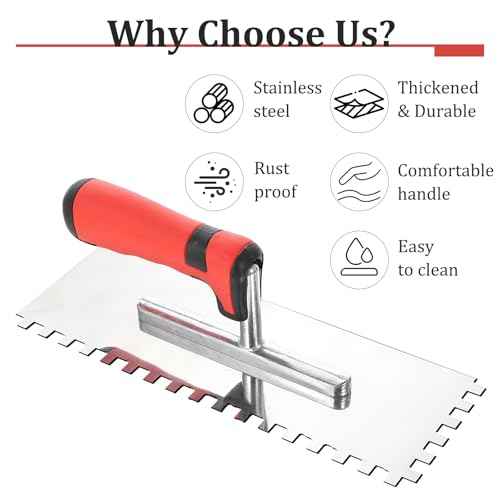 4 PcsTile Tools Stainless Steel Square Notched Trowel Set (Notch Size: 5/32" & 5/16" & 1/2") Masonry Hand Kit for Wall Floor Tiling Installation