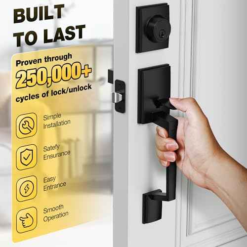 Kolet Front Door Lock Set, Front Door Handle and Deadbolt Set, Single Cyclinder Exterior Door Lock Set, Heavy Duty Zinc Alloy, Reversible for Right & Left Opening, Matte Black