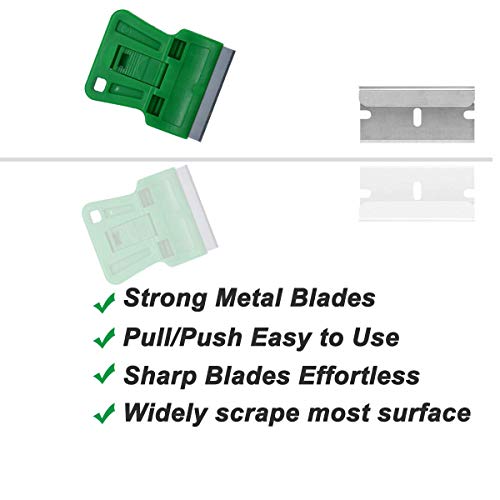 Mini Plastic Razor Blade Scraper Green Window Paint Scraper with 5 Spare Metal Razor Blades for Stove Top Wallpaper Label Removal