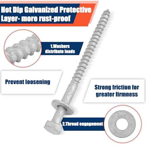 Tandefio 60 Pack 3/8 x 6'' Lag Screw Kit with Washers Hot Dip Galvanized Hex Lag Bolts Heavy Duty Wood Screws for Wood Decks Fences