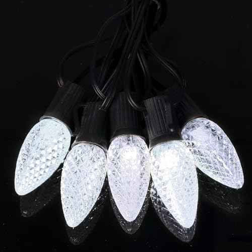 C9 Led Replacement Christmas Light Bulbs, 50-Pack C9 Shatterproof Led Bulbs with E17 Candelabra Base for Christmas String Lights, Waterproof & Dimmable Christmas Village Bulbs - Cool White