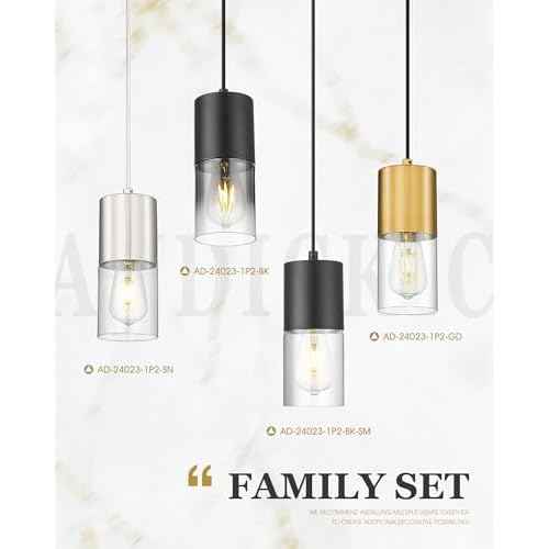 2-Pack Pendant Lights Kitchen Island, Hanging Lights Fixtures with Cylinder Black Gradient Glass, Modern Kitchen Pendant Lighting Over Island for Dining Room, AD-24023-1P2-BK-SM