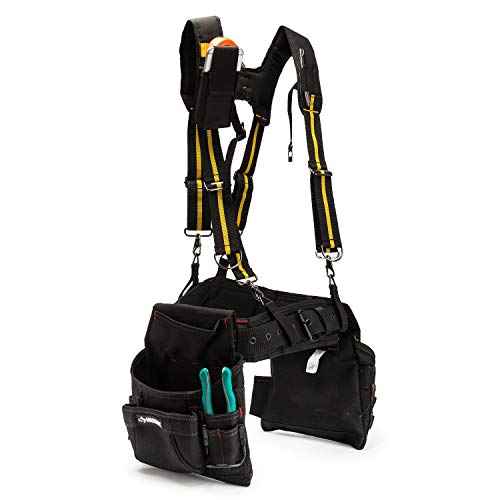 MELOTOUGH Suspenders Tool Belt Suspenders with Large Moveable Phone Holder, Pencil Holder, Adjustable Size Padded Suspenders¡¦